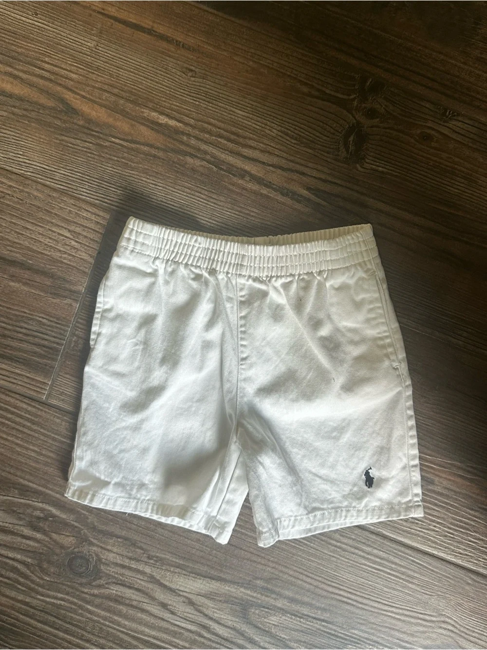 Kids Ralph Lauren White Chino Shorts with Navy Polo Logo and elastic waistband